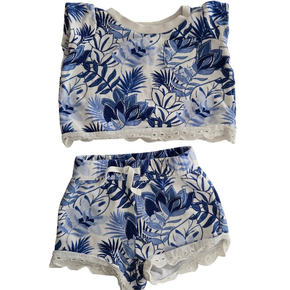 Janie and Jack Tropical Floral French Terry Shorts Set Eyelet Trim 6-12 Months
